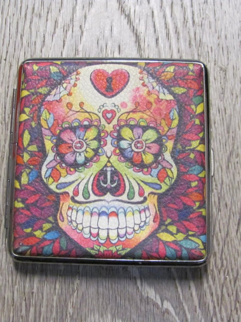 Sugar Skull Day of the Dead Cigarette Case w/ integrated USB recharge lighter